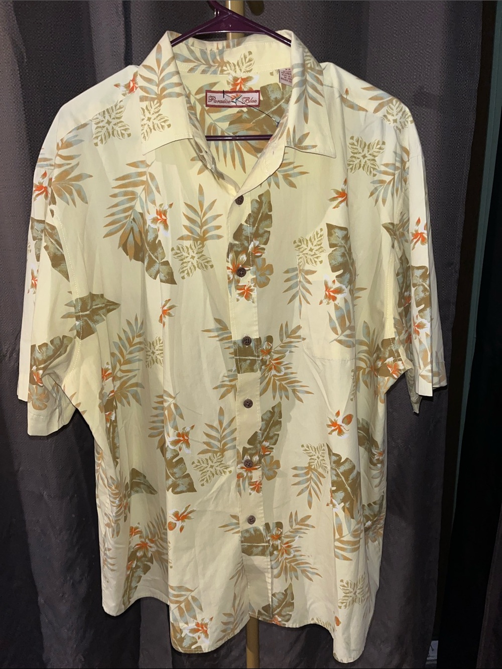Paradise Blue men's short-sleeve Hawaiian/aloha button-down shirt, size XXL